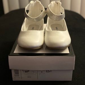 Adorable white ankle strapped toddler dress shoes